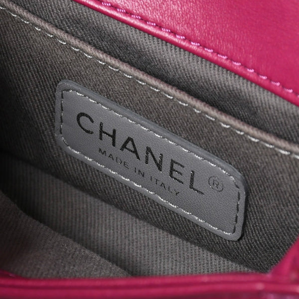 極美品 CHANEL シャネル ボーイシャネル マトラッセ ミニショルダーバッグ 17番台 ベルベット ローズレッド ガンメタリック金具 中古 4a009701