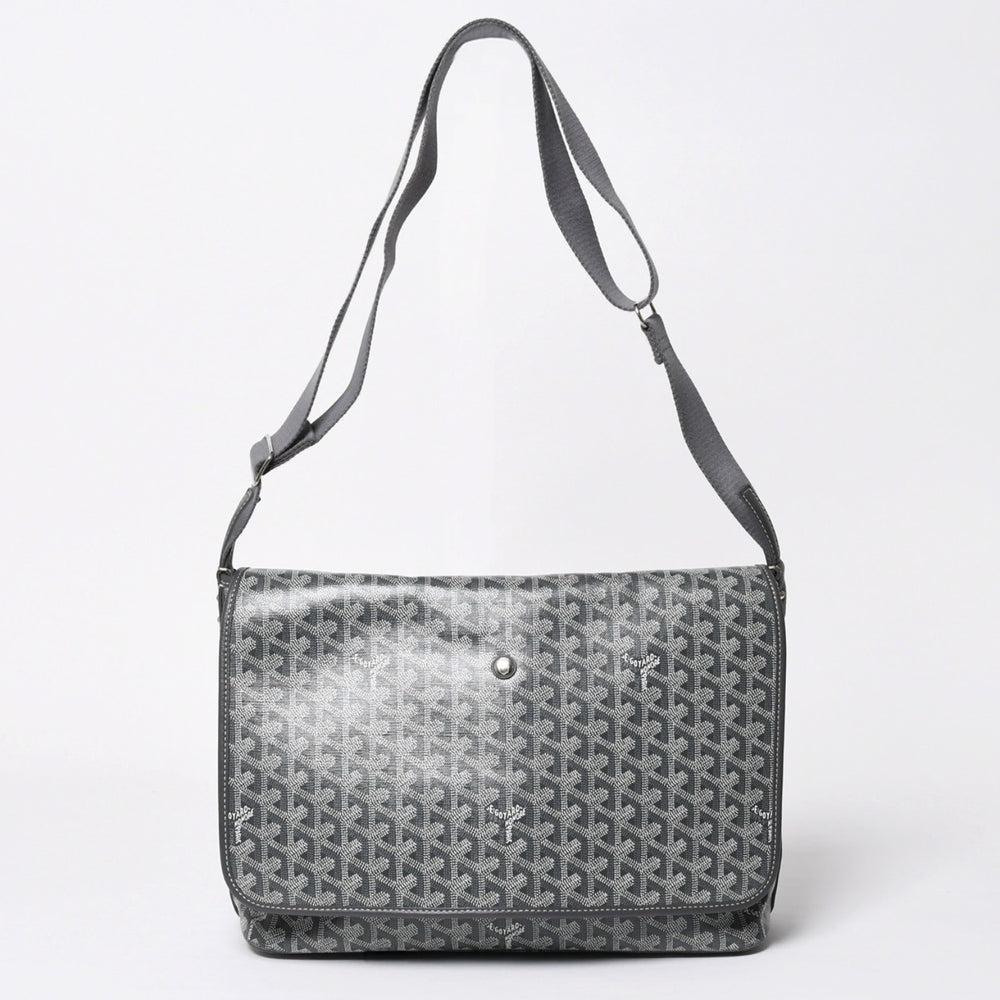 極美品 GOYARD ゴヤール カペシアン MM メッセンジャー ショルダーバッグ ゴヤールディンキャンバス シュヴロッシュカーフスキン グレー 中古 4a009753