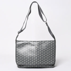 極美品 GOYARD ゴヤール カペシアン MM メッセンジャー ショルダーバッグ ゴヤールディンキャンバス シュヴロッシュカーフスキン グレー 中古 4a009753