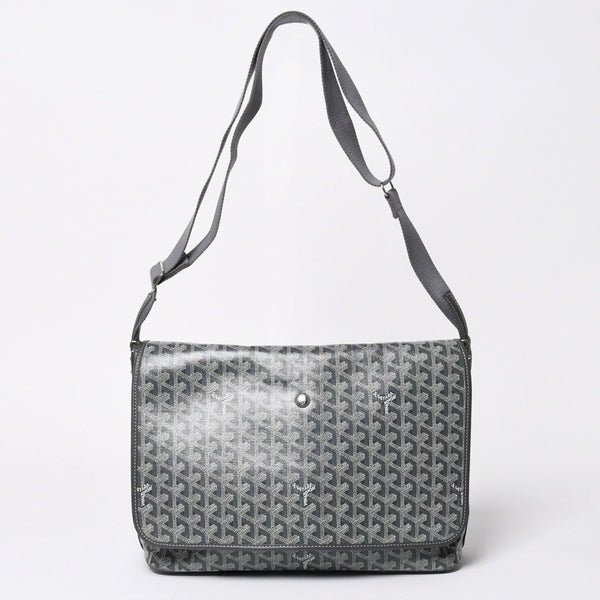 極美品 GOYARD ゴヤール カペシアン MM メッセンジャー ショルダーバッグ ゴヤールディンキャンバス シュヴロッシュカーフスキン グレー 中古 4a009753