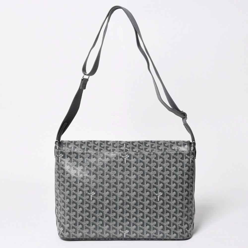 極美品 GOYARD ゴヤール カペシアン MM メッセンジャー ショルダーバッグ ゴヤールディンキャンバス シュヴロッシュカーフスキン グレー 中古 4a009753