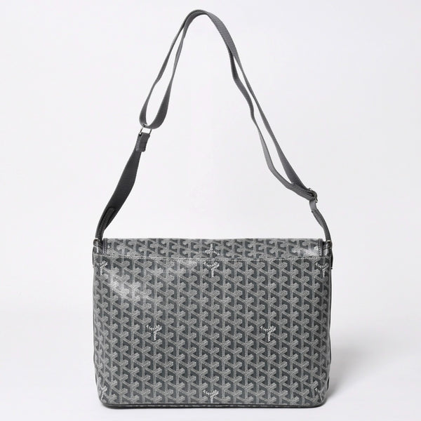 極美品 GOYARD ゴヤール カペシアン MM メッセンジャー ショルダーバッグ ゴヤールディンキャンバス シュヴロッシュカーフスキン グレー 中古 4a009753
