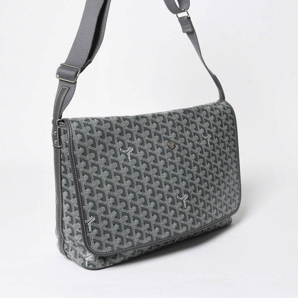 極美品 GOYARD ゴヤール カペシアン MM メッセンジャー ショルダーバッグ ゴヤールディンキャンバス シュヴロッシュカーフスキン グレー 中古 4a009753