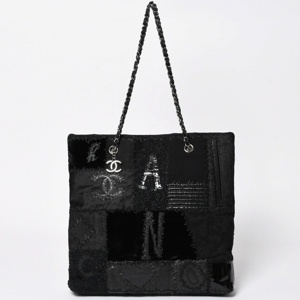 Very Good Condition CHANEL Patchwork Chain Tote Bag 25th Series Coco Mark Canvas Denim Tweed Patent Leather Used 4a009721