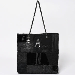 極美品 CHANEL シャネル パッチワーク チェーントートバッグ 25番台 ココマーク キャンバス デニム ツイード パテント レザー 中古 4a009721