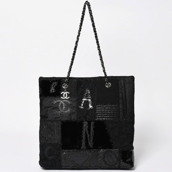 極美品 CHANEL シャネル パッチワーク チェーントートバッグ 25番台 ココマーク キャンバス デニム ツイード パテント レザー 中古 4a009721