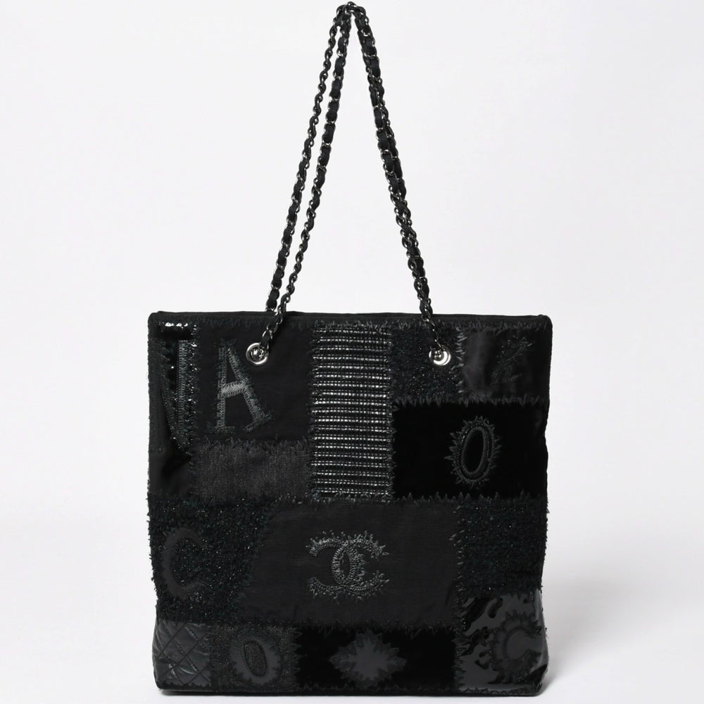 Very Good Condition CHANEL Patchwork Chain Tote Bag 25th Series Coco Mark Canvas Denim Tweed Patent Leather Used 4a009721