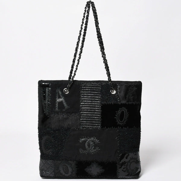 極美品 CHANEL シャネル パッチワーク チェーントートバッグ 25番台 ココマーク キャンバス デニム ツイード パテント レザー 中古 4a009721