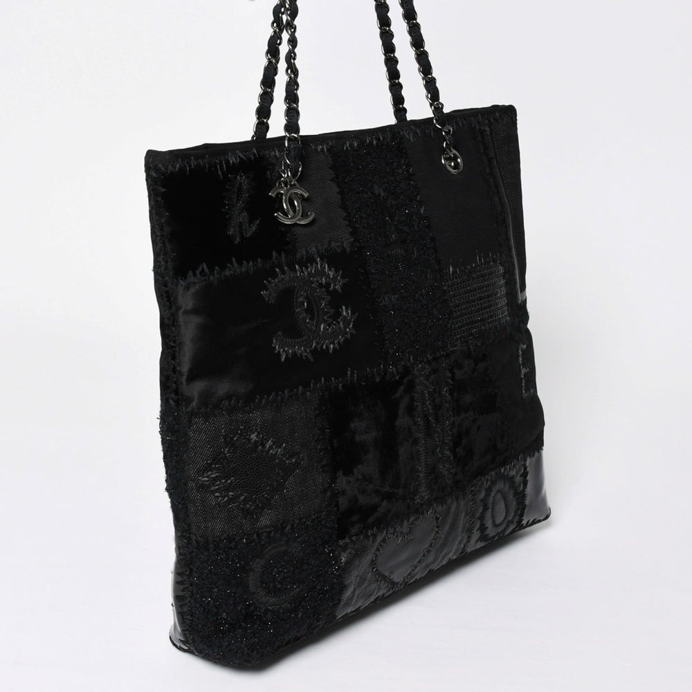 Very Good Condition CHANEL Patchwork Chain Tote Bag 25th Series Coco Mark Canvas Denim Tweed Patent Leather Used 4a009721