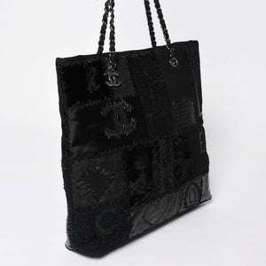 極美品 CHANEL シャネル パッチワーク チェーントートバッグ 25番台 ココマーク キャンバス デニム ツイード パテント レザー 中古 4a009721