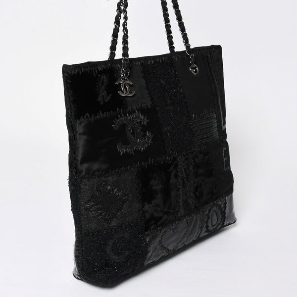 極美品 CHANEL シャネル パッチワーク チェーントートバッグ 25番台 ココマーク キャンバス デニム ツイード パテント レザー 中古 4a009721