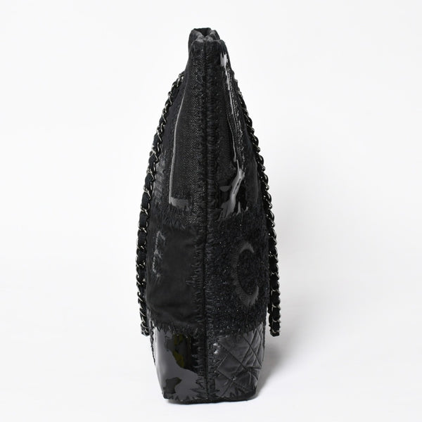 極美品 CHANEL シャネル パッチワーク チェーントートバッグ 25番台 ココマーク キャンバス デニム ツイード パテント レザー 中古 4a009721