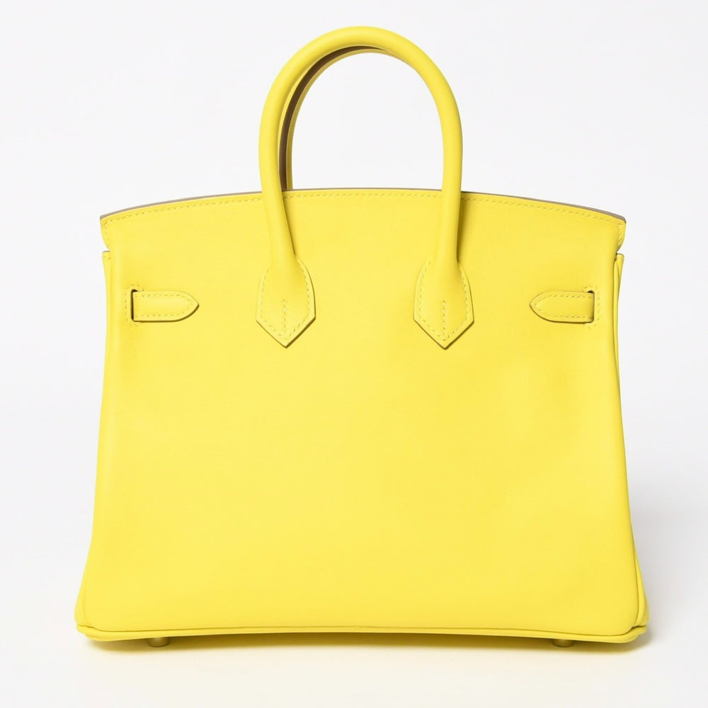 新品同様品 HERMES エルメス ハンドバッグ U刻印 バーキン25 ヴォースイフト ライム イエロー シルバー金具 中古 4a009739