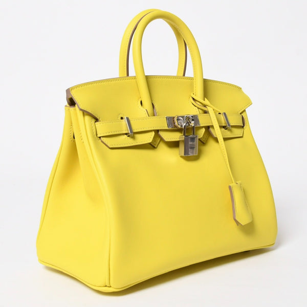 Like new item HERMES Handbag U stamp Birkin 25 Vaux Swift Lime Yellow Silver hardware Used 4a009739