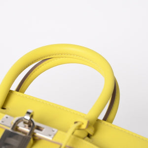 Like new item HERMES Handbag U stamp Birkin 25 Vaux Swift Lime Yellow Silver hardware Used 4a009739