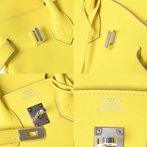 Like new item HERMES Handbag U stamp Birkin 25 Vaux Swift Lime Yellow Silver hardware Used 4a009739