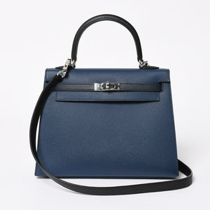 新品同様 HERMES エルメス ケリー トリコロール25 外縫い 2WAYハンドバッグ ヴォーエプソン ブルードリュプス/ブルーインディゴ/ブラック B刻印 中古 4a009738