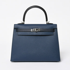 新品同様 HERMES エルメス ケリー トリコロール25 外縫い 2WAYハンドバッグ ヴォーエプソン ブルードリュプス/ブルーインディゴ/ブラック B刻印 中古 4a009738