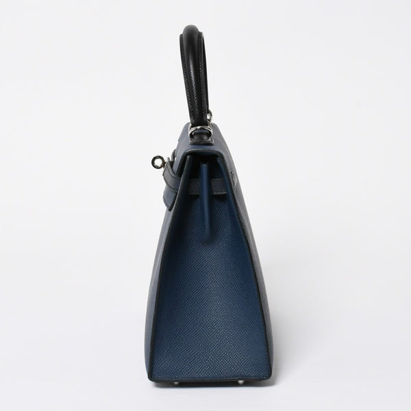 新品同様 HERMES エルメス ケリー トリコロール25 外縫い 2WAYハンドバッグ ヴォーエプソン ブルードリュプス/ブルーインディゴ/ブラック B刻印 中古 4a009738