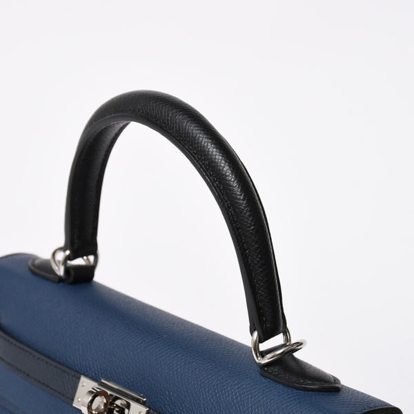 新品同様 HERMES エルメス ケリー トリコロール25 外縫い 2WAYハンドバッグ ヴォーエプソン ブルードリュプス/ブルーインディゴ/ブラック B刻印 中古 4a009738