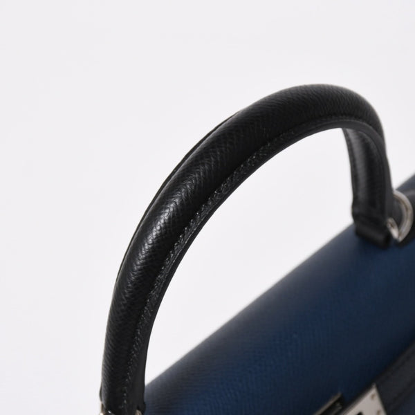 新品同様 HERMES エルメス ケリー トリコロール25 外縫い 2WAYハンドバッグ ヴォーエプソン ブルードリュプス/ブルーインディゴ/ブラック B刻印 中古 4a009738