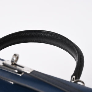 新品同様 HERMES エルメス ケリー トリコロール25 外縫い 2WAYハンドバッグ ヴォーエプソン ブルードリュプス/ブルーインディゴ/ブラック B刻印 中古 4a009738