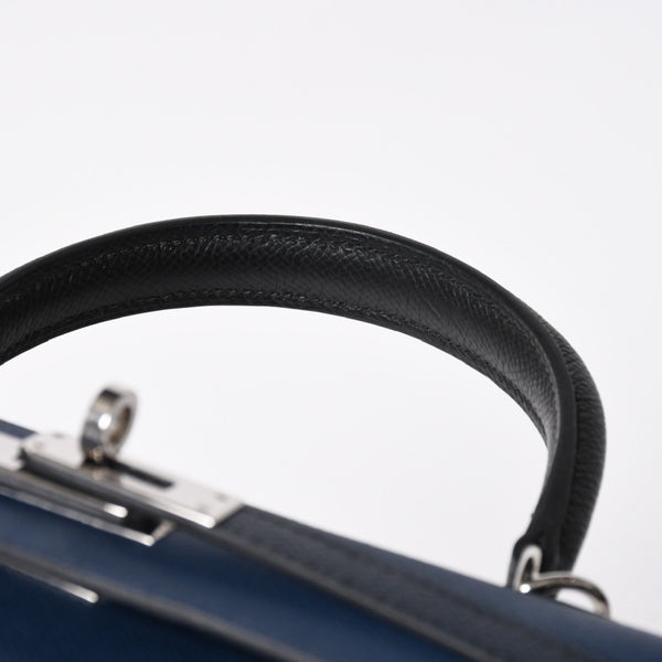 新品同様 HERMES エルメス ケリー トリコロール25 外縫い 2WAYハンドバッグ ヴォーエプソン ブルードリュプス/ブルーインディゴ/ブラック B刻印 中古 4a009738