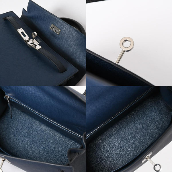 新品同様 HERMES エルメス ケリー トリコロール25 外縫い 2WAYハンドバッグ ヴォーエプソン ブルードリュプス/ブルーインディゴ/ブラック B刻印 中古 4a009738