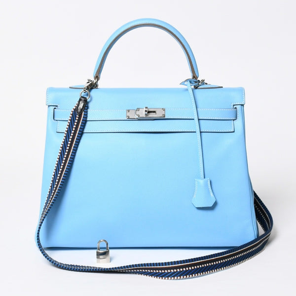 Very good condition HERMES Candy Kelly 35 handbag □O carved inside stitching Epson Celeste Mykonos silver hardware used 4a009796