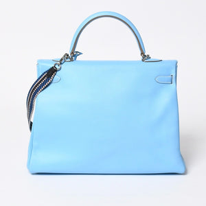Very good condition HERMES Candy Kelly 35 handbag □O carved inside stitching Epson Celeste Mykonos silver hardware used 4a009796