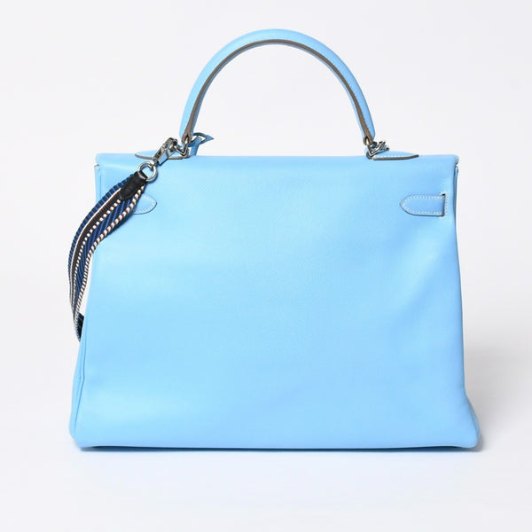 Very good condition HERMES Candy Kelly 35 handbag □O carved inside stitching Epson Celeste Mykonos silver hardware used 4a009796