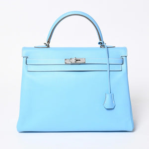 Very good condition HERMES Candy Kelly 35 handbag □O carved inside stitching Epson Celeste Mykonos silver hardware used 4a009796