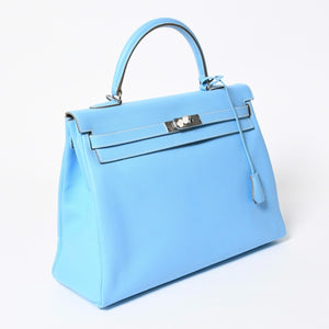 Very good condition HERMES Candy Kelly 35 handbag □O carved inside stitching Epson Celeste Mykonos silver hardware used 4a009796