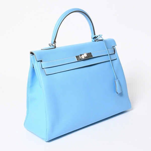 Very good condition HERMES Candy Kelly 35 handbag □O carved inside stitching Epson Celeste Mykonos silver hardware used 4a009796