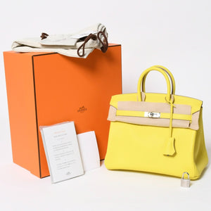Like new item HERMES Handbag U stamp Birkin 25 Vaux Swift Lime Yellow Silver hardware Used 4a009739