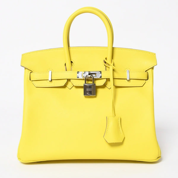 Like new item HERMES Handbag U stamp Birkin 25 Vaux Swift Lime Yellow Silver hardware Used 4a009739