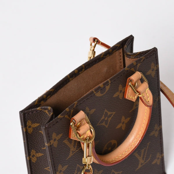 Like new LOUIS VUITTON Petite Sac Pla 2WAY bag M69442 Monogram Brown Gold hardware Used 4a009741