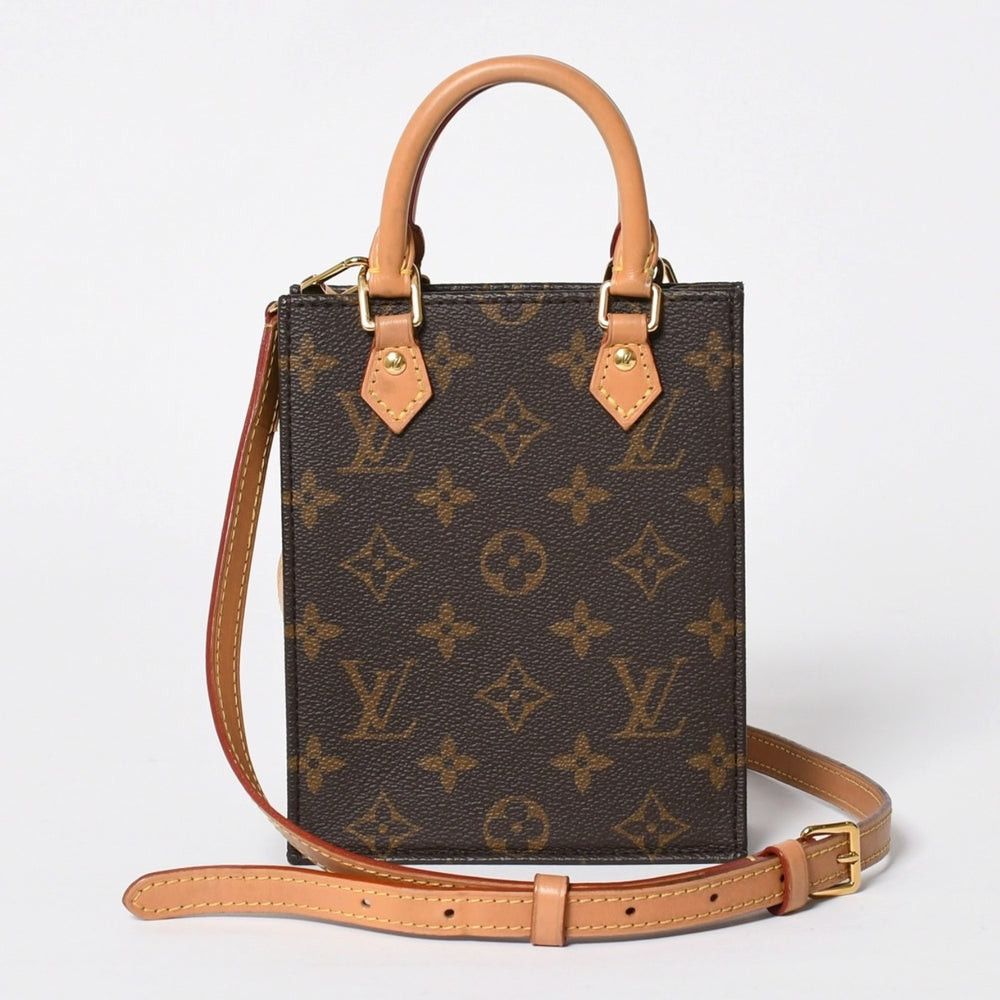 Like new LOUIS VUITTON Petite Sac Pla 2WAY bag M69442 Monogram Brown Gold hardware Used 4a009741