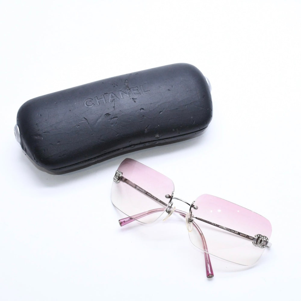 CHANEL シャネル リムレス サングラス ココマーク ラインストーン 4017-D サイズ62◻︎17 120 パープル シルバー金具 美品 中古 4a010060