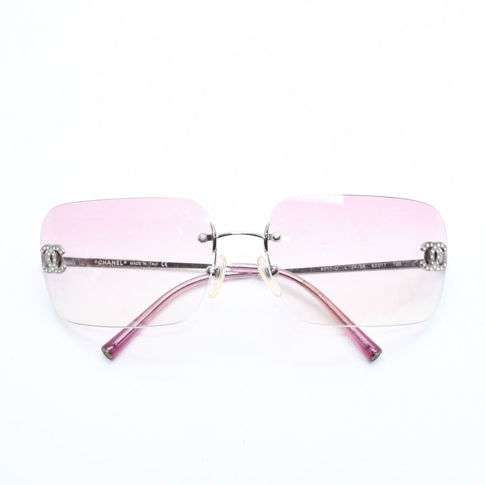 CHANEL シャネル リムレス サングラス ココマーク ラインストーン 4017-D サイズ62◻︎17 120 パープル シルバー金具 美品 中古 4a010060
