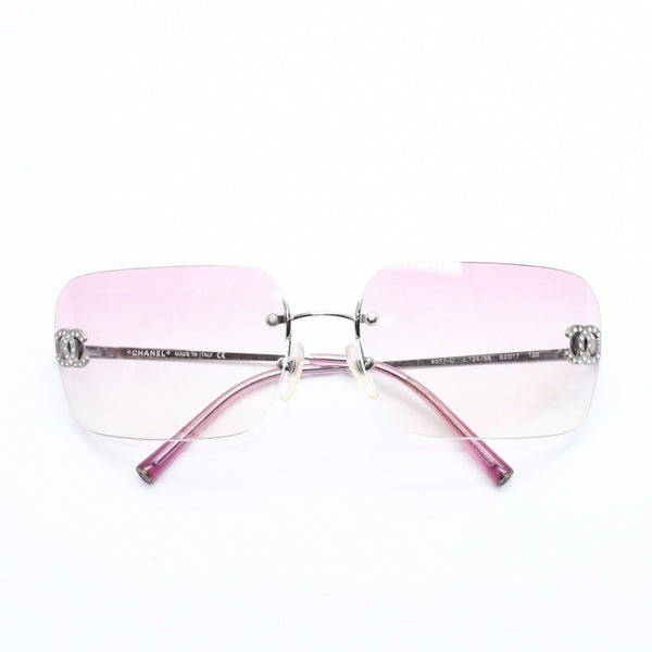 CHANEL シャネル リムレス サングラス ココマーク ラインストーン 4017-D サイズ62◻︎17 120 パープル シルバー金具 美品 中古 4a010060