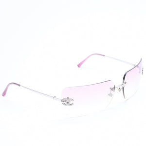 CHANEL シャネル リムレス サングラス ココマーク ラインストーン 4017-D サイズ62◻︎17 120 パープル シルバー金具 美品 中古 4a010060