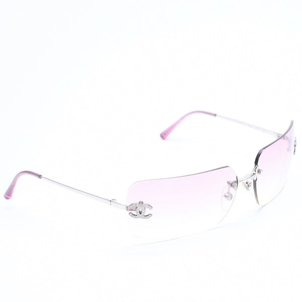 CHANEL シャネル リムレス サングラス ココマーク ラインストーン 4017-D サイズ62◻︎17 120 パープル シルバー金具 美品 中古 4a010060