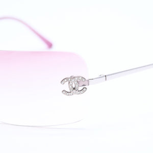 CHANEL シャネル リムレス サングラス ココマーク ラインストーン 4017-D サイズ62◻︎17 120 パープル シルバー金具 美品 中古 4a010060