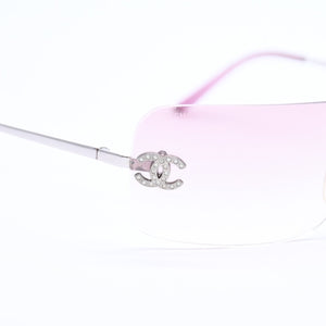 CHANEL シャネル リムレス サングラス ココマーク ラインストーン 4017-D サイズ62◻︎17 120 パープル シルバー金具 美品 中古 4a010060