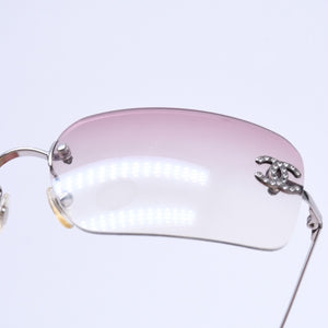CHANEL シャネル リムレス サングラス ココマーク ラインストーン 4017-D サイズ62◻︎17 120 パープル シルバー金具 美品 中古 4a010060