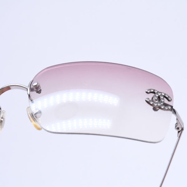CHANEL シャネル リムレス サングラス ココマーク ラインストーン 4017-D サイズ62◻︎17 120 パープル シルバー金具 美品 中古 4a010060