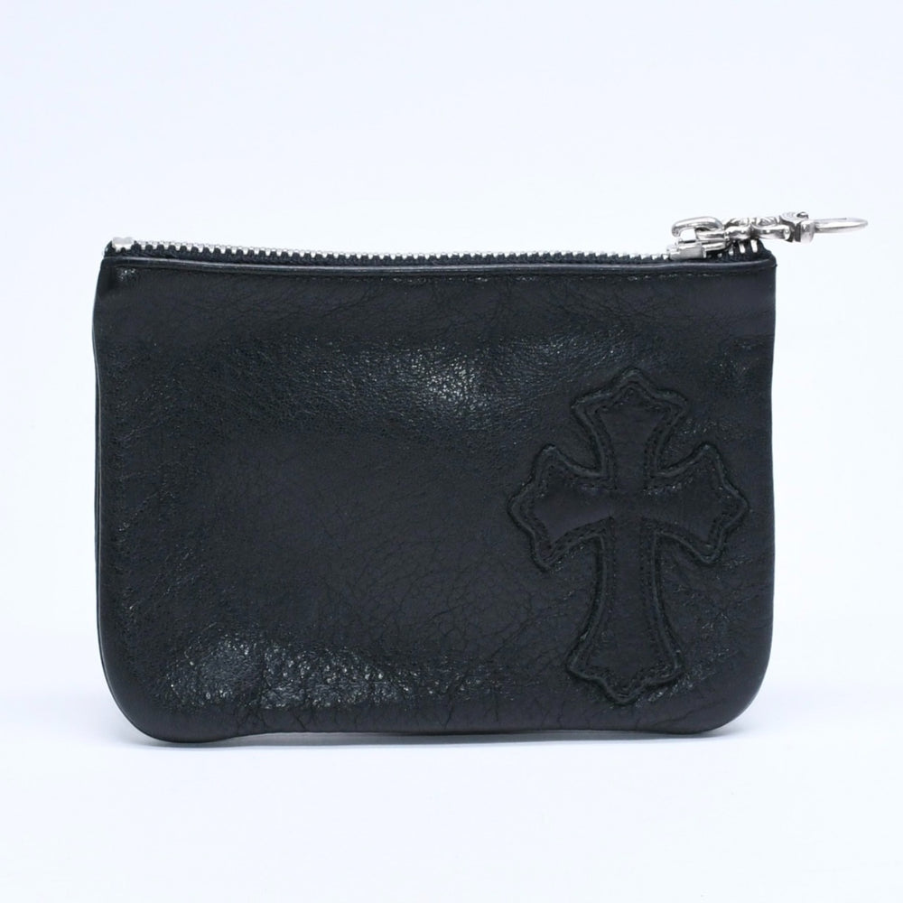 極美品 CHROME HEARTS クロムハーツ ZPR CHNG PURSE ジッパー チェンジパース 小銭入れ CHクロスパッチ ダガージップ シルバー金具 中古 4a009815