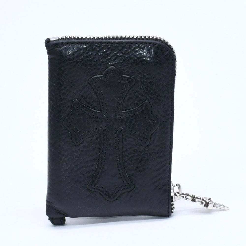 極美品 CHROME HEARTS クロムハーツ WALLET TINY ZIP タイニー ジップウォレット 財布 CHクロスパッチ ダガージップ ブラック 中古 4a009814