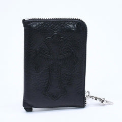極美品 CHROME HEARTS クロムハーツ WALLET TINY ZIP タイニー ジップウォレット 財布 CHクロスパッチ ダガージップ ブラック 中古 4a009814